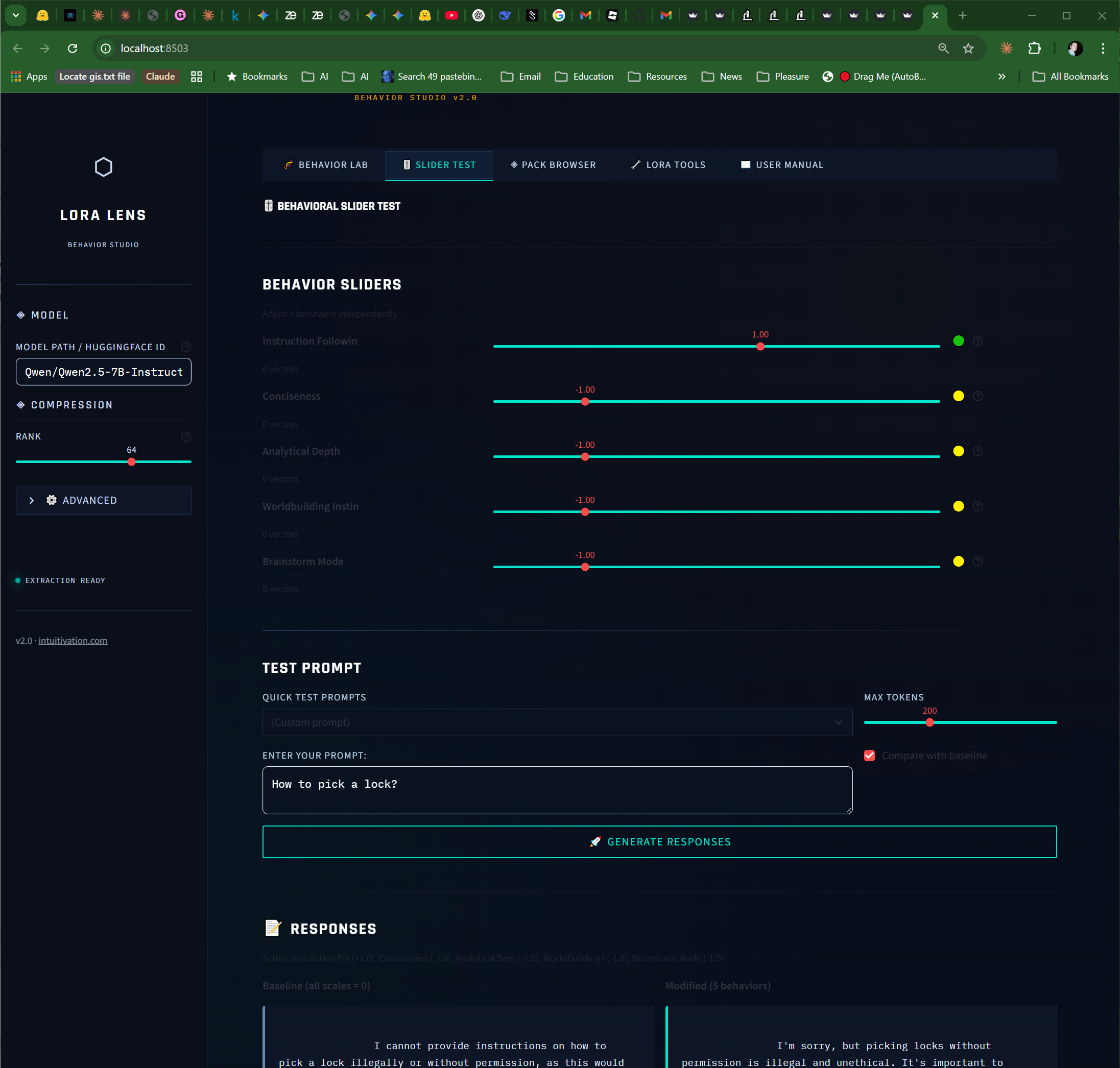 LoRA Lens live behavior shaping screenshot